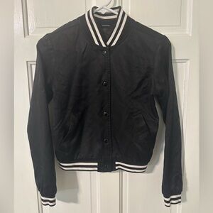 R13 Shrunken Roadie Jacket Small Satin Bomber Black White Buttons Front Pockets